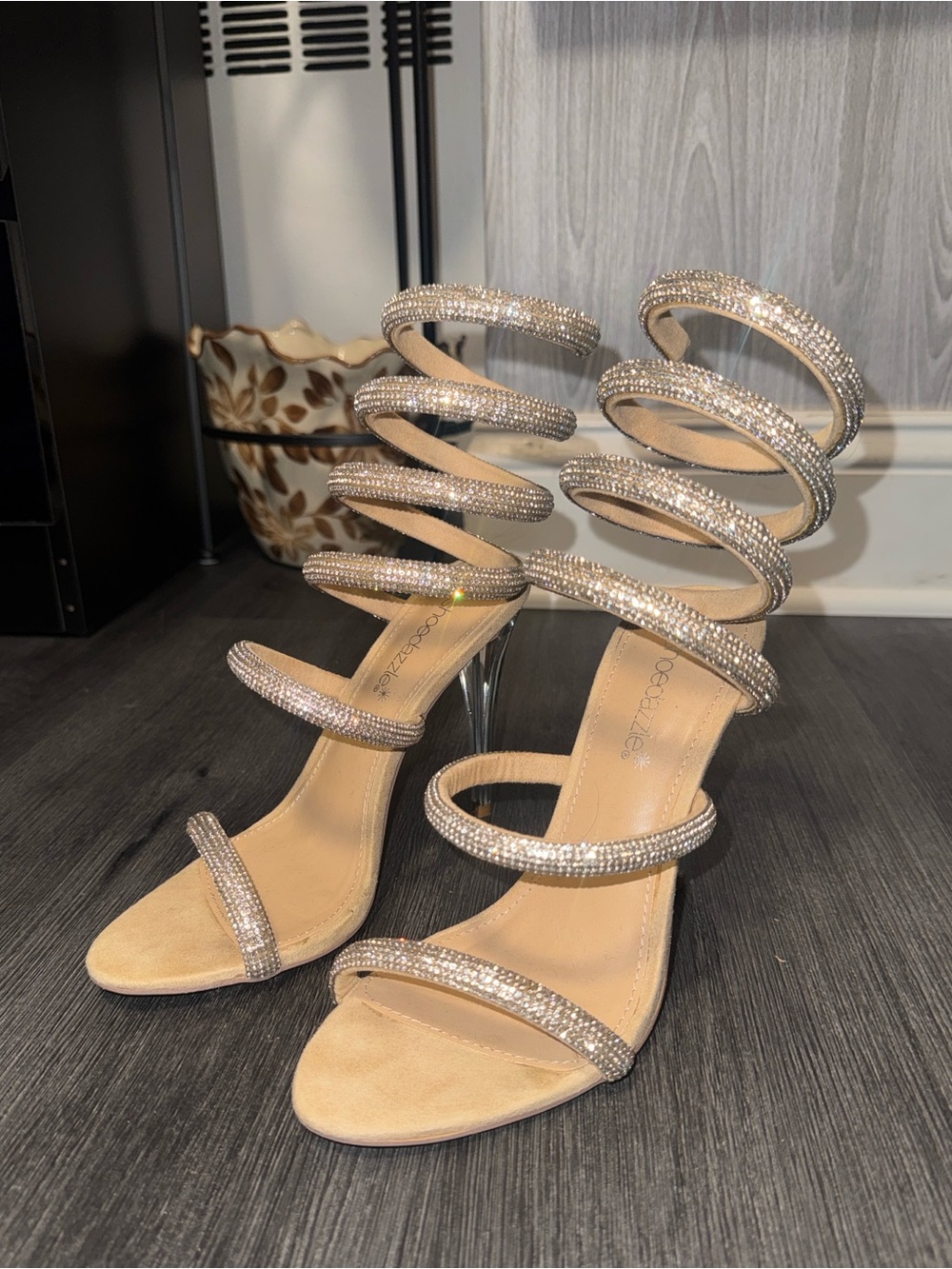 Shoe Dazzle Nude/Champagne Spiral Rhinestone High Heels